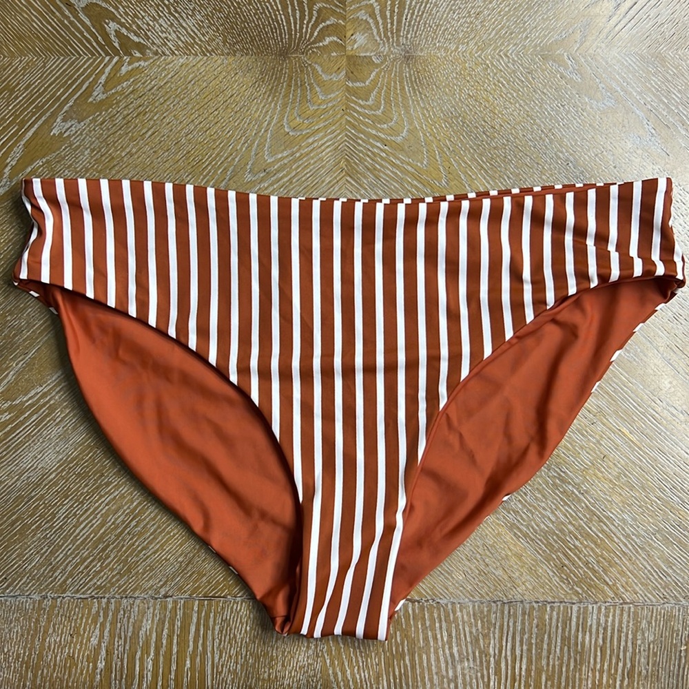 KORAL REEF Plus Size Low Rise Reversible Brown White Stripes Bikini Bottoms